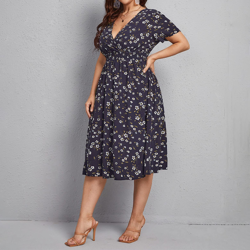 Romper Floral Print - Grote maten damesjurk, A-lijnjurk met bloemenprint