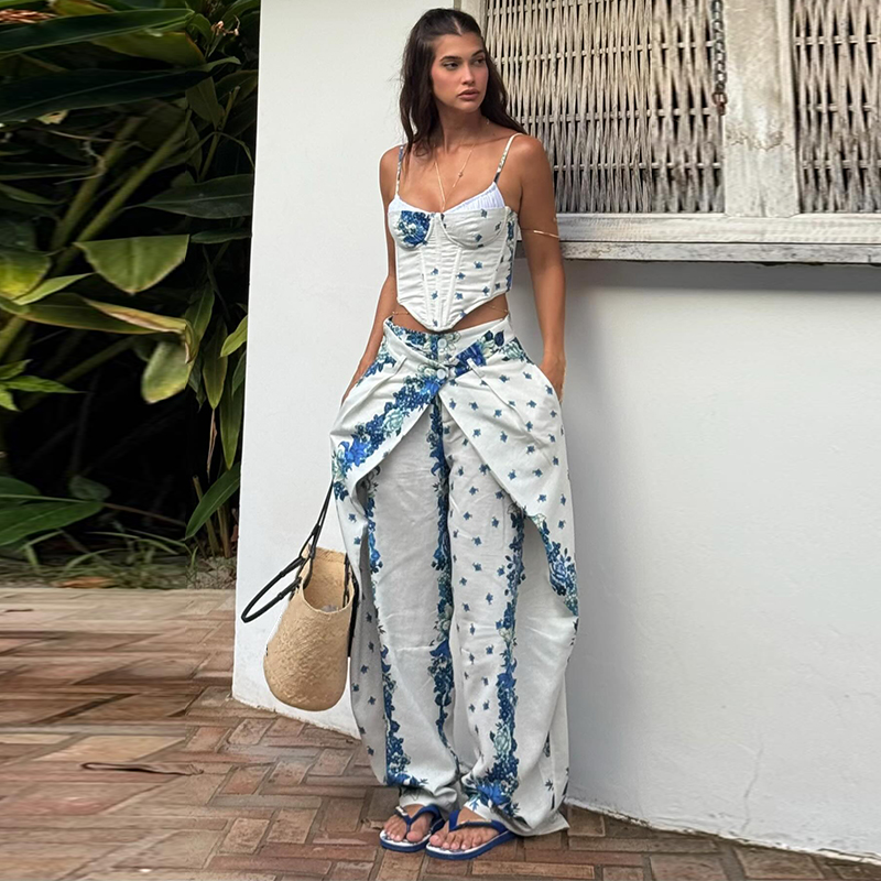 Romper Floral Print - Sexy geprinte vest-broek damespak mouwloos slip