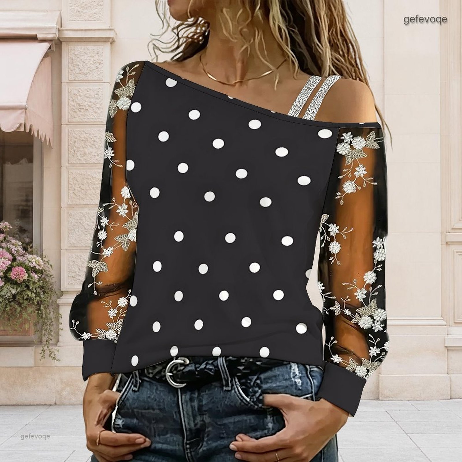 Blouse Off Shoulder - Dames off-shoulder blouse, asymmetrische top met