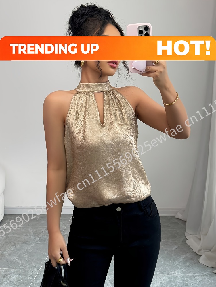 Blouse Off Shoulder - Champagne gouden glanzende glanzende halternek off-shoulder